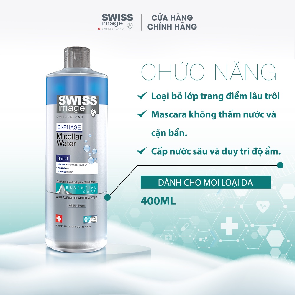 Nước tẩy trang 3 trong 1 sạch sâu ngừa mụn cho mọi loại da Swiss Image Bi-Phase Micellar Water 400ml