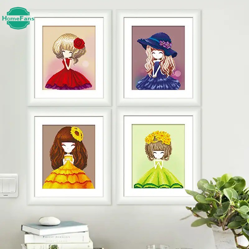 Bộ tranh đính đá 5D tự làm 30X40CM hình cô gái và hoa dễ thương