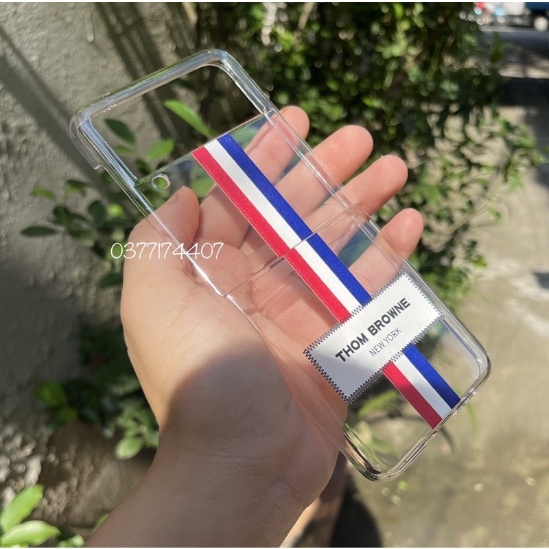 Ốp lưng Likgus Thom Browne Samsung Z flip 4 Z Flip 3, Z Fold 3 trong cứng họa tiết kẻ sọc xanh đỏ cờ new york sang trọng