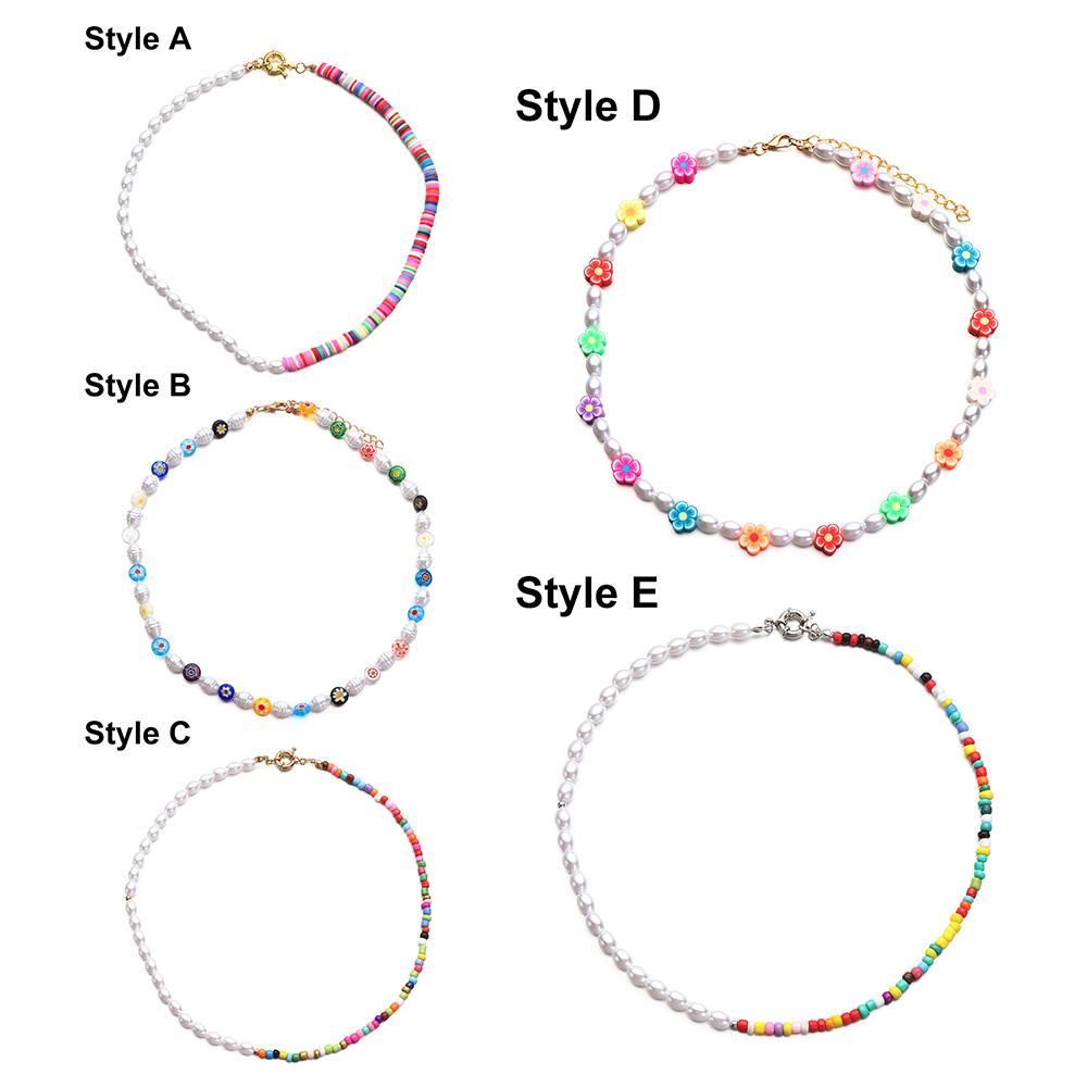 Vòng cổ Chuỗi Hạt Phối Hoa Nhiều Màu Phong Cách Bohemian 1 Cái