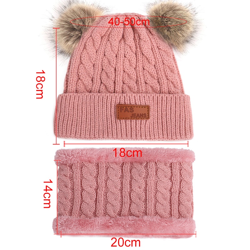 Set Mũ beanie + Găng Tay + Khăn Choàng Cổ Đính Quả Bông Dễ Thương Cho Bé