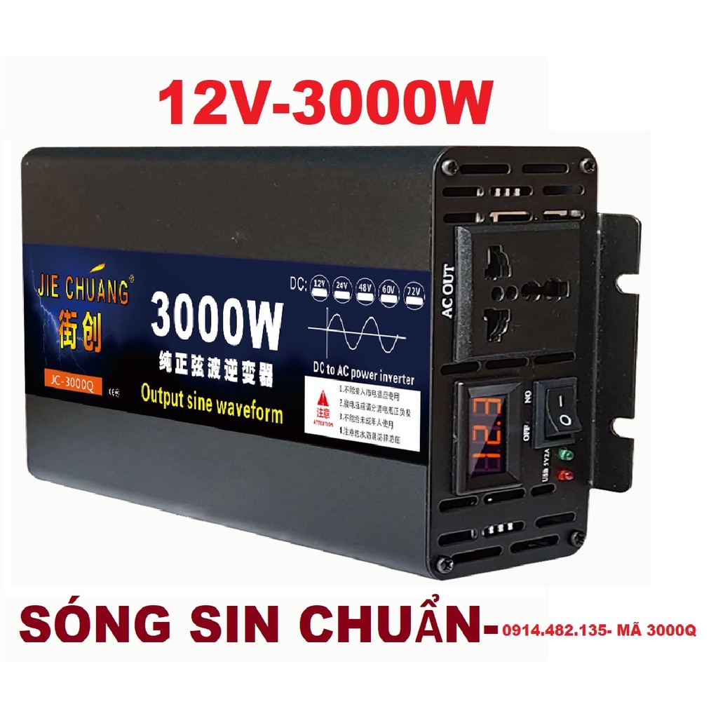 Bộ đổi nguồn inverter 12v lên 220v 3000W Sóng Sin chuẩn- Kich điện sóng sin tinh khiết 3000W