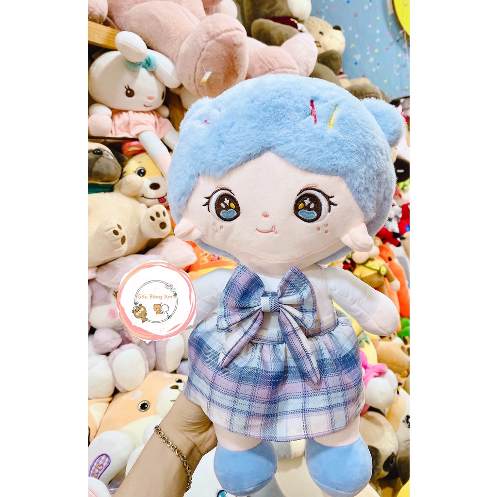 Búp bê bông Chibi váy kẻ xòe dễ thương nhiều màu kích thước 35-45cm