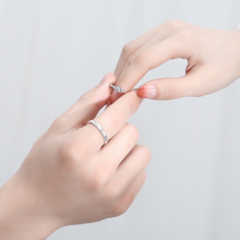 Nhẫn Đôi Bạc Dreamsilver, Nhẫn Cặp Diamond Love Chỉnh Được Size ND017