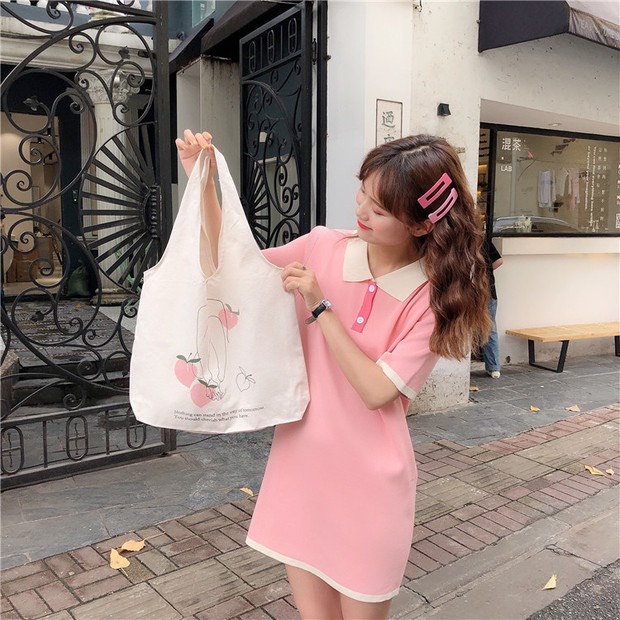 Túi tote vải canvas liền thân họa tiết in hình quả đào dễ thương hot hit tặng quà xinh xắn TUCANVAS TCV31.7