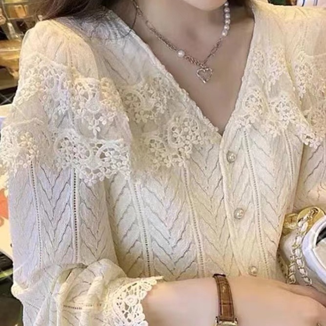 Áo kiểu SUXI phối ren màu sắc ngọt ngào phong cách vintage cho nữ