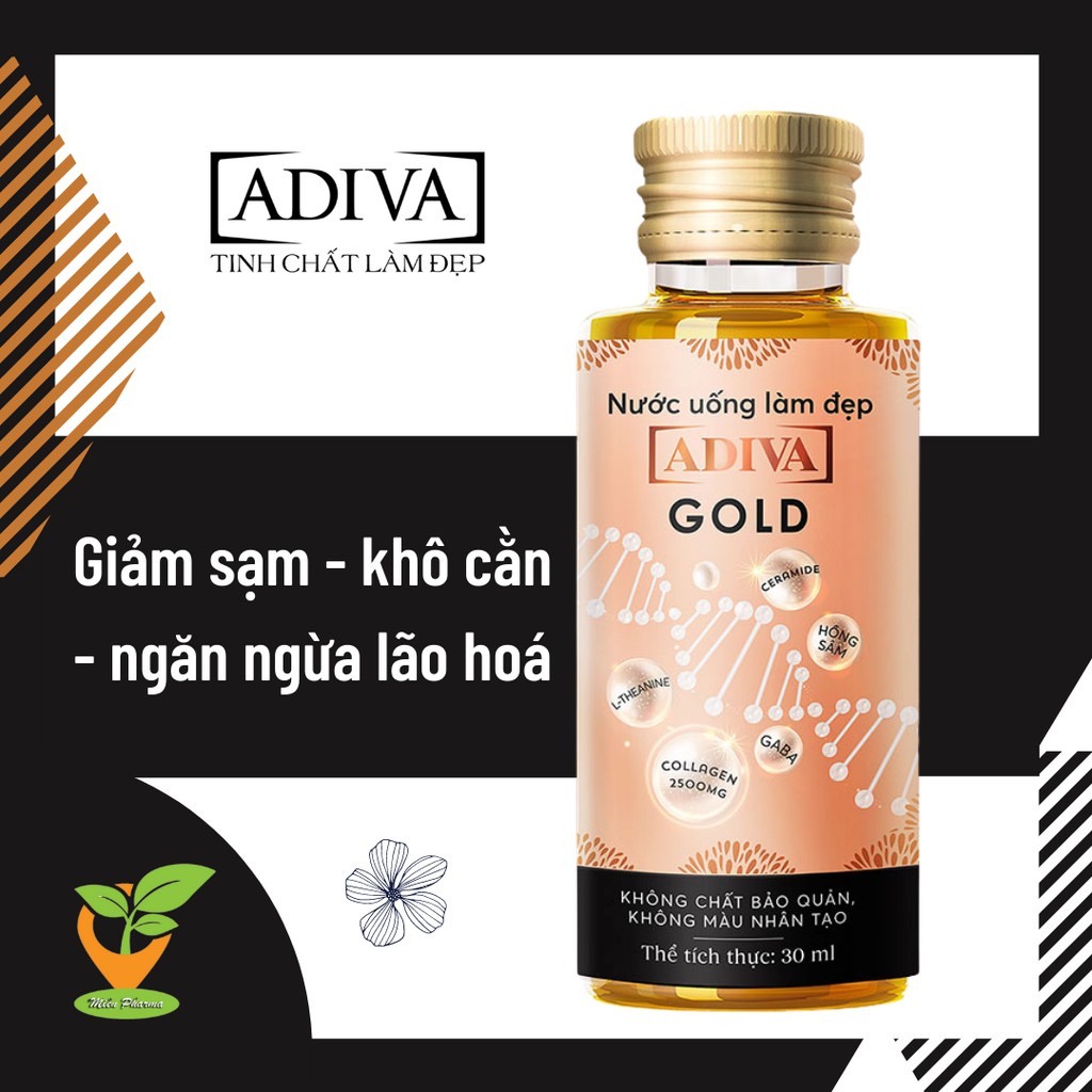 ADIVA GOLD [Hộp 14 chai] - Nước uống collagen cao cấp, ngăn ngừa lão hoá, sáng mịn làn da [colagen]