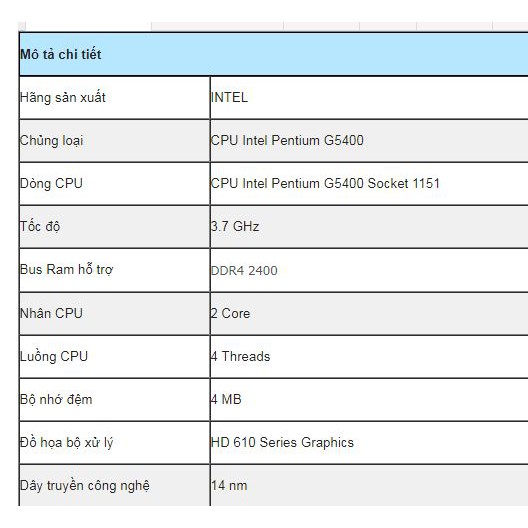 CPU G5400 3.7 GHz 2 nhân 4 luồng Socket 1151v2 Intel Pentium Gold g5400 cũ