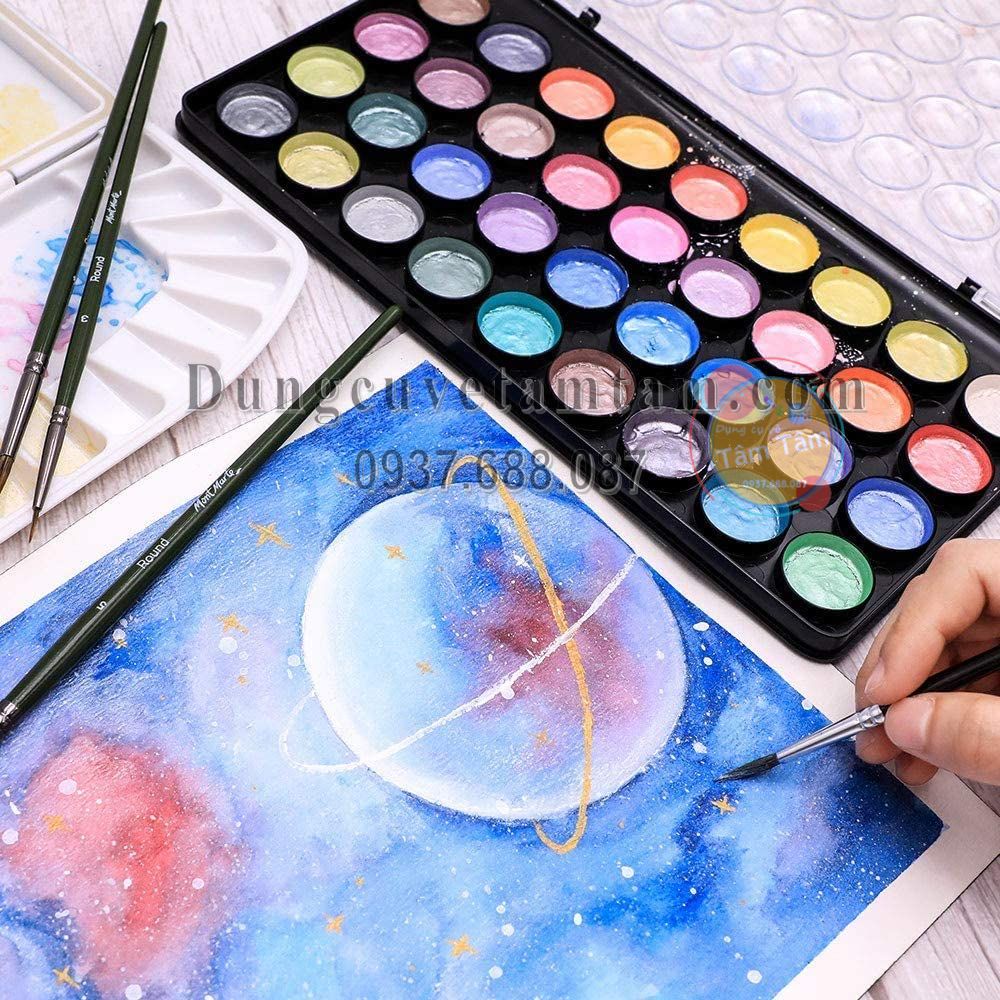 Màu nước nén Mont Marte - Bộ màu nước nhũ nén - MONT MARTE METALLIC WATERCOLOR CAKE - Dụng cụ vẽ Tâm Tâm