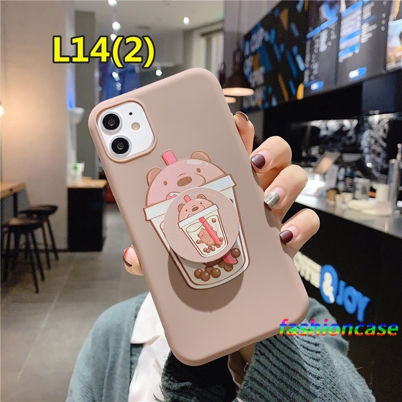 Ốp điện thoại in hình gấu và trà sữa có giá đứng cho IPhone 6S Plus 11 6 7 8 Plus 12 mini 12 pro max X Se 2020 6SPlus 7Plus 6Plus 8Plus XS