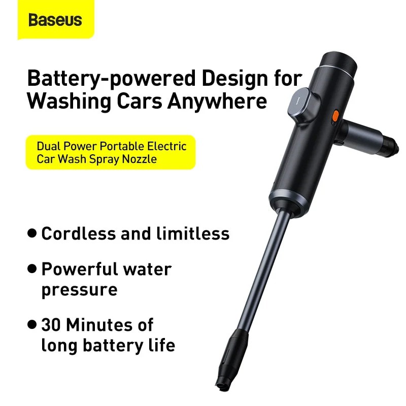 Vòi xịt tăng áp rửa xe ô tô sử dụng pin Baseus LV914-BK