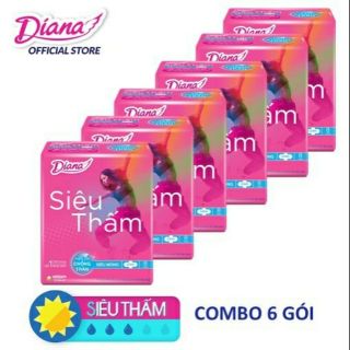 Combo 6 gói Băng vệ sinh Diana Siêu thấm siêu mỏng cánh 8 miếng