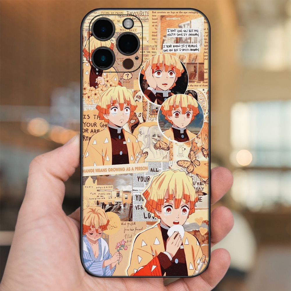 Ốp lưng iPhone 12 Pro Max dẻo đen cạnh vuông in hình Zenitsu Kimetsu no Yaiba