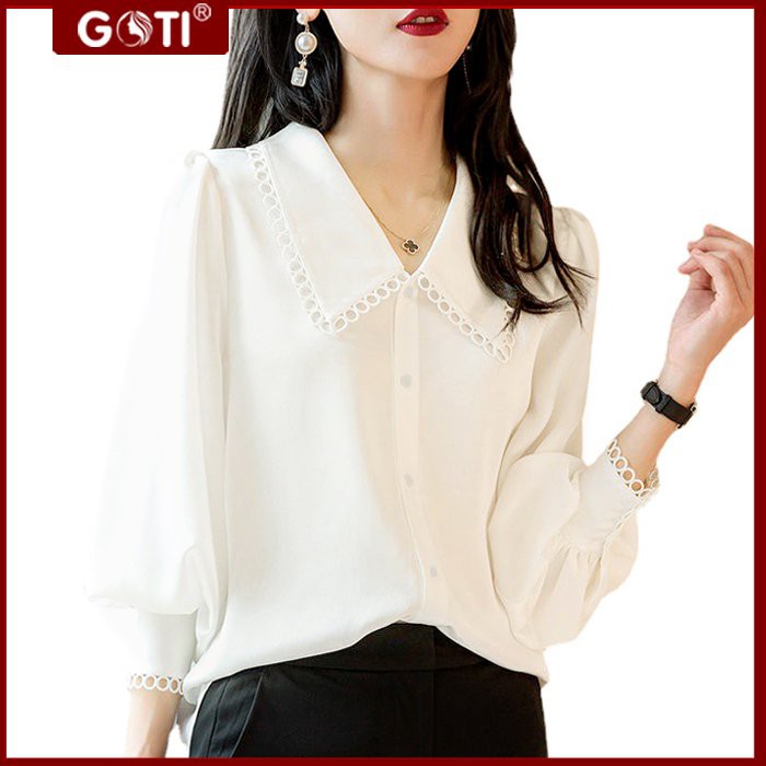GOTI - Áo Kiểu Hàn Quốc Nữ Tính Dạng Áo Kiểu Tay Dài Đính 5 Hạt - Nhiều Màu 3A25 3A18 3A19 3A04