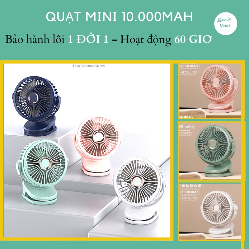 [FREESHIP] Quạt Mini Tích Điện Kẹp Để Bàn 10000mah, Sử Dụng Tới 60H Văn Phòng, Xe Đẩy, Du Lịch Mã QMN -200