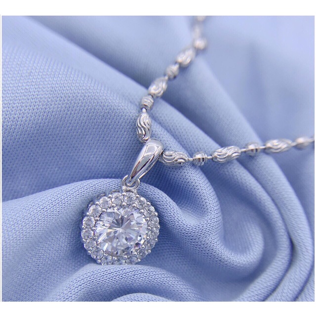 Dây chuyền kèm khuyên tai đá viền bạc thật