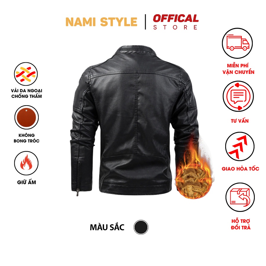 Áo Khoác Da Nam Thái Phối Túi Kéo Cao Cấp