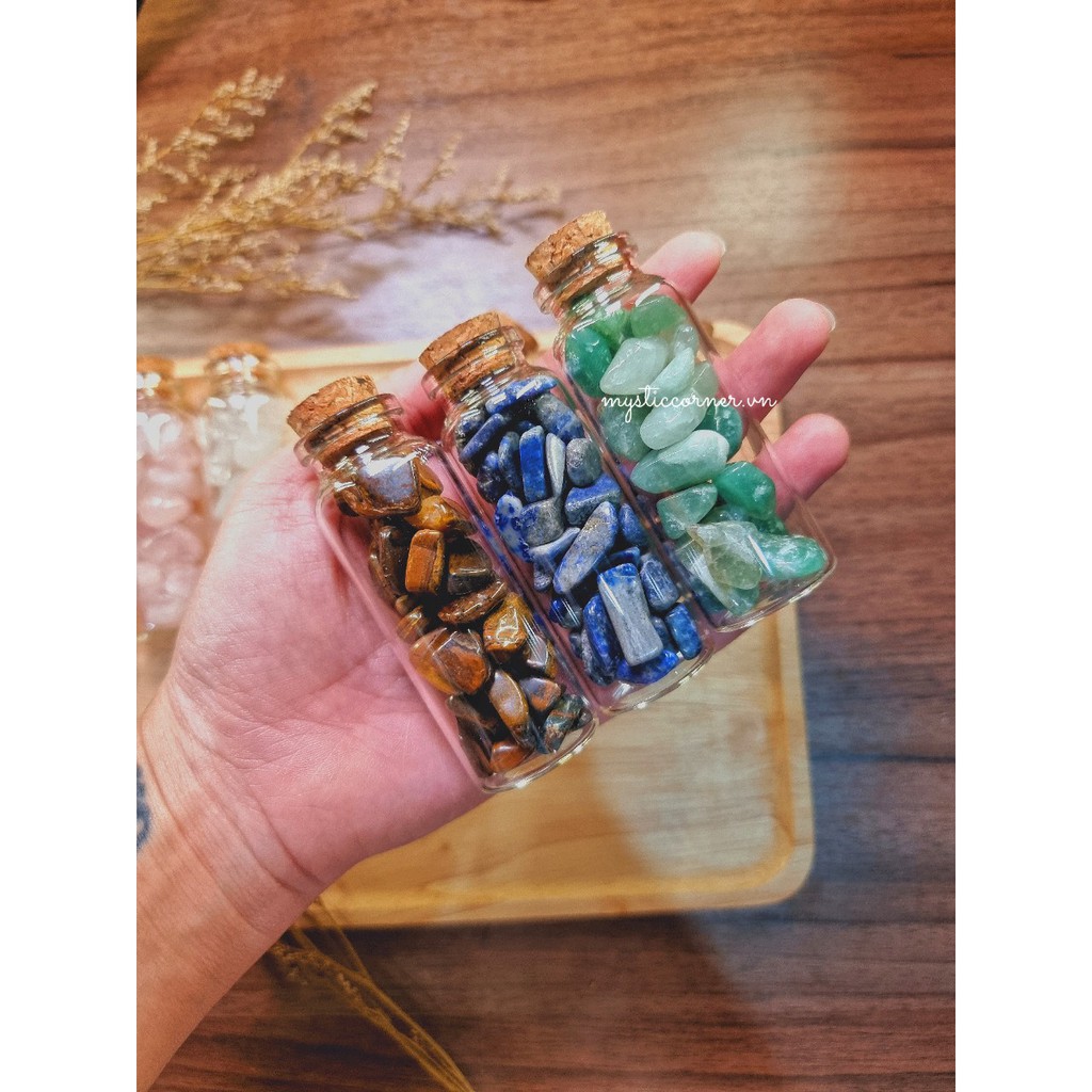 Lọ đá thuỷ tinh may mắn thanh tẩy bài Tarot, đá thạch anh, đá vụn, đá phong thủy, reiki