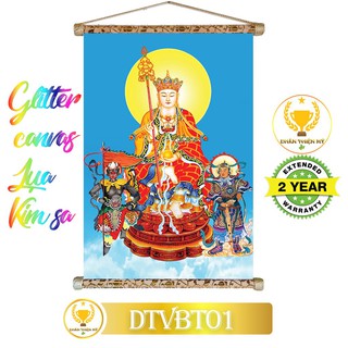 [GIEO DUYÊN] Địa Tạng Vương Bồ Tát - Tranh Vải Kim Sa khung gỗ cao cấp 40x60cm