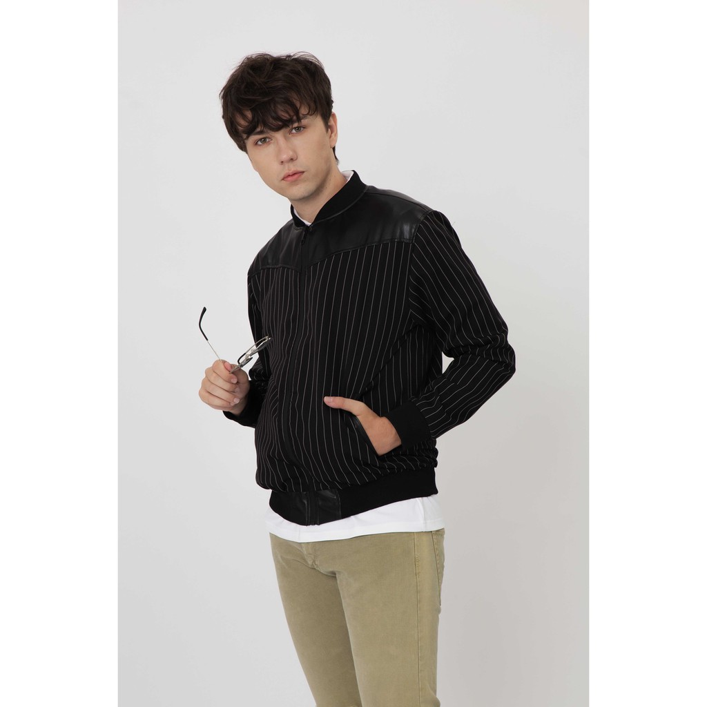 Áo khoác Bomber nam họa tiết FEAER vải Bố line thoáng mát, không nhăn form suông Leather mixed Jacket |new arrival 2021| | BigBuy360 - bigbuy360.vn