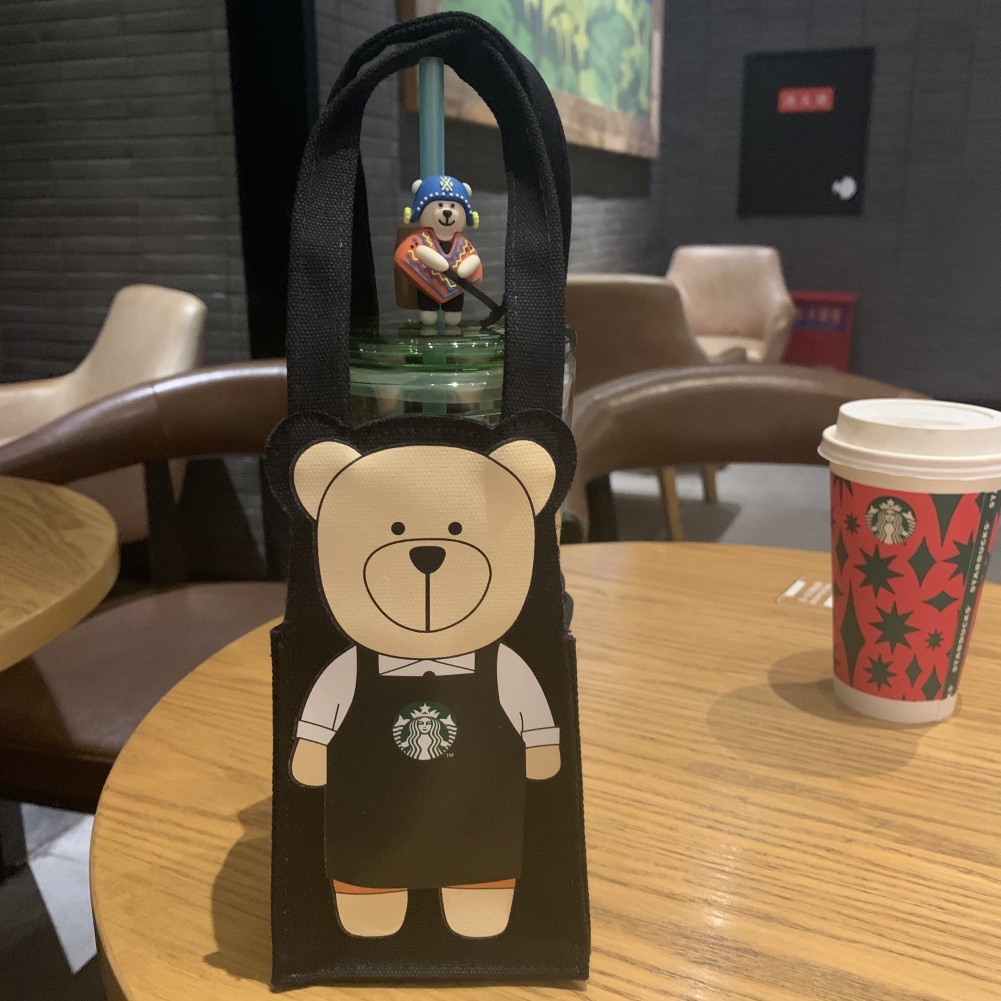 Túi đựng cốc nước bình giữ nhiệt họa tiết gấu Starbucks dễ thương tiện lợi