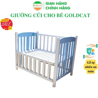 Cũi Giường Trẻ Em Trắng Xanh GOLDCAT Chất Liệu Gỗ Quế Tự Nhiên 100%, Bảo Hành 3 Năm.