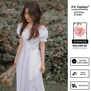 Đầm xòe trễ vai dây rút có mút ngực