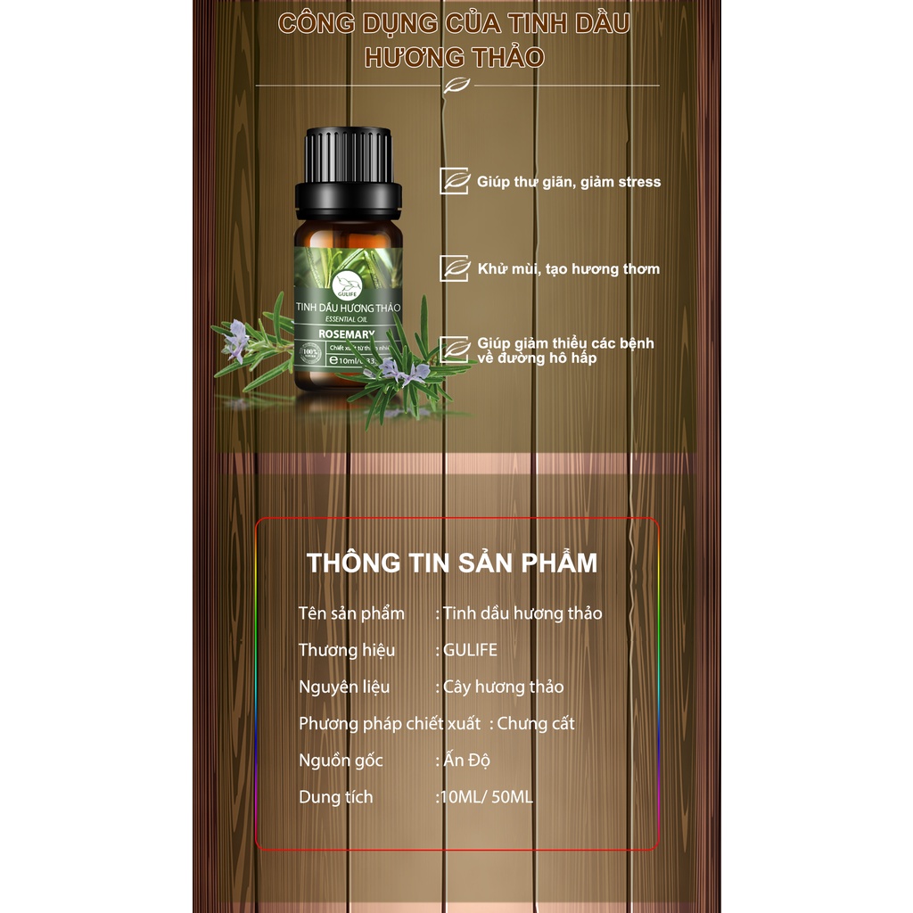 Tinh Dầu Thiên Nhiên Hương Thảo Nguyên Chất GULIFE-HT, Nhập Khẩu Cao Cấp, Tinh Dầu Xông Phòng Thư Giãn 10ml-50ml