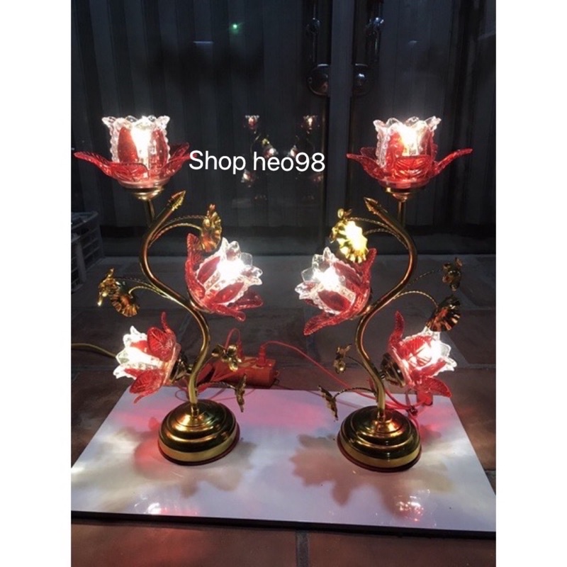Đèn Thờ Thủy Tinh 3 Bông Đèn Led Siêu Đẹp Cao 40cm, 50cm, 60cm.