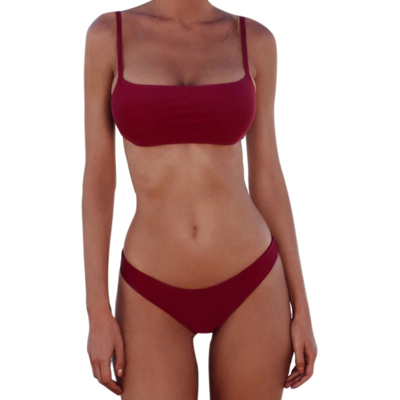 Bộ Bikini Tam Giác Màu Trơn Nâng Ngực Quyến Rũ Cho Nữ