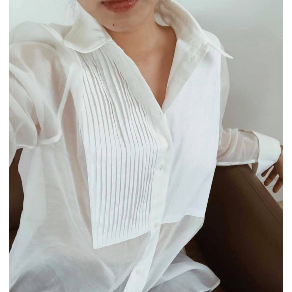 TheBlueTshirt - Áo Sơ Mi Phom Rộng Màu Trắng - Sheer Oversized White Shirt