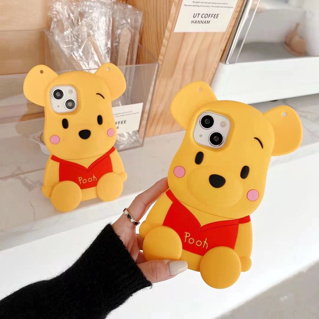Ốp Điện Thoại Silicone Mềm Hình Gấu Pooh 3D Cho iPhone 14 Pro Max 13 Pro Max 12 Pro Max 11 Pro Max Xs Max XR 7 8 Plus SE 2020