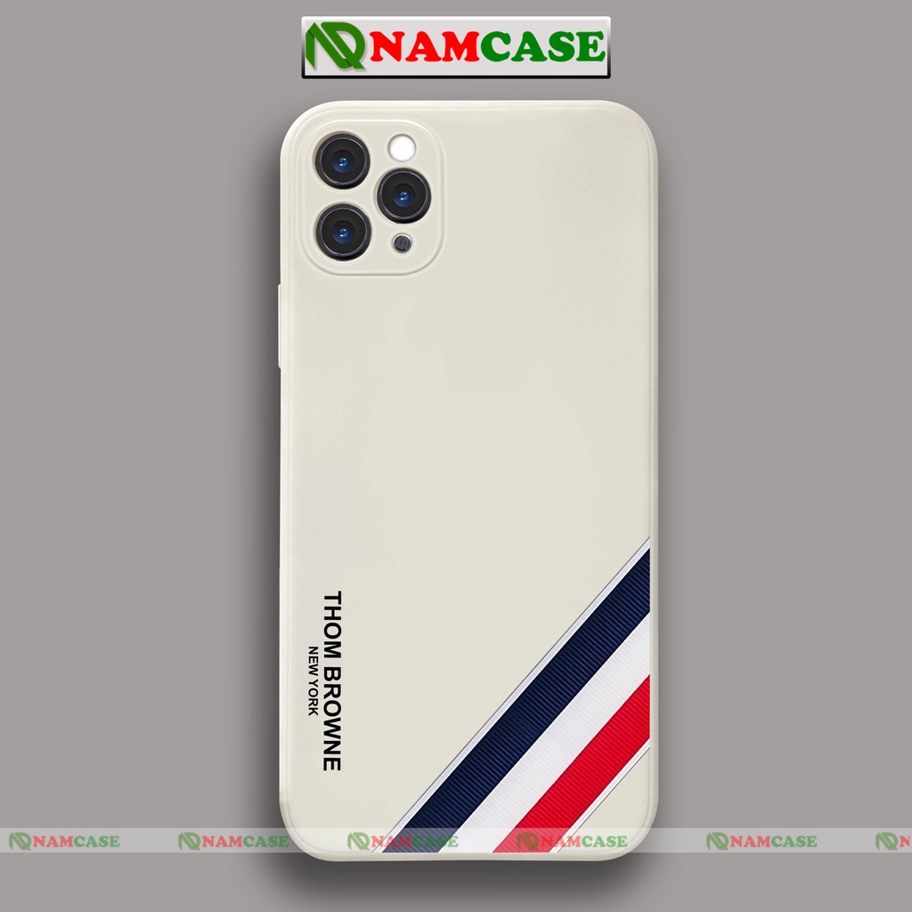Ốp lưng iPhone Thom Browne cạnh viền vuông silicon mềm dẻo bảo vệ camera iphone 6/6s/7/8/X/XS/11/12/13/14 Pro Plus Max