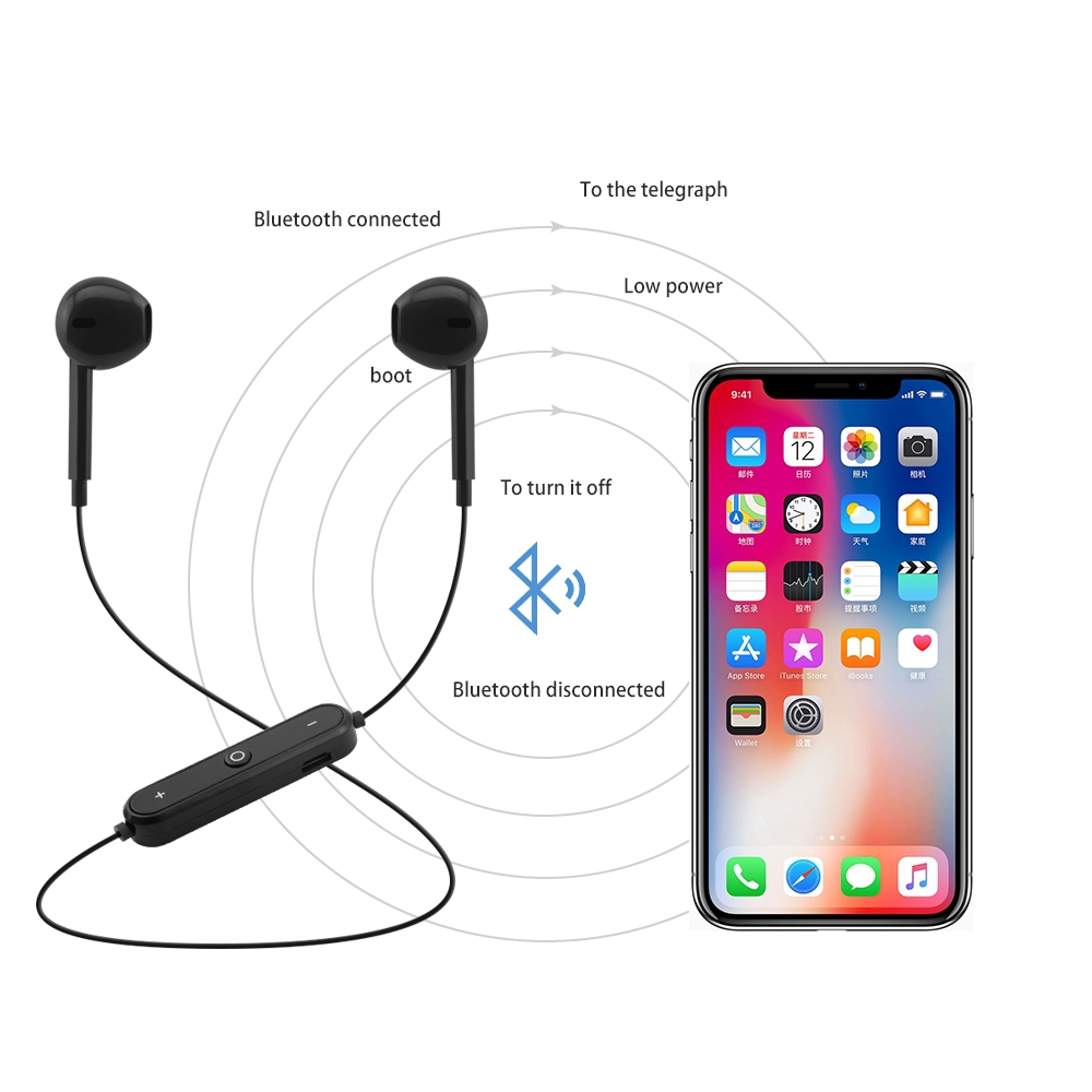 Tai Nghe Bluetooth Không Dây Đeo Cổ Kèm Mic Cho Điện Thoại Iphone Xiaomi Huawei