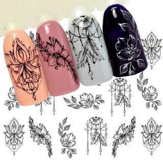1 tờ nhãn dán móng tay hình hoa màu đen