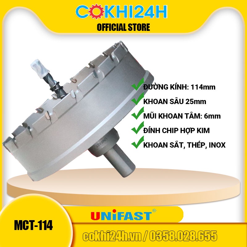 Mũi khoét 114mm Unifast MCT-114 hợp kim [ Phi 114 ]