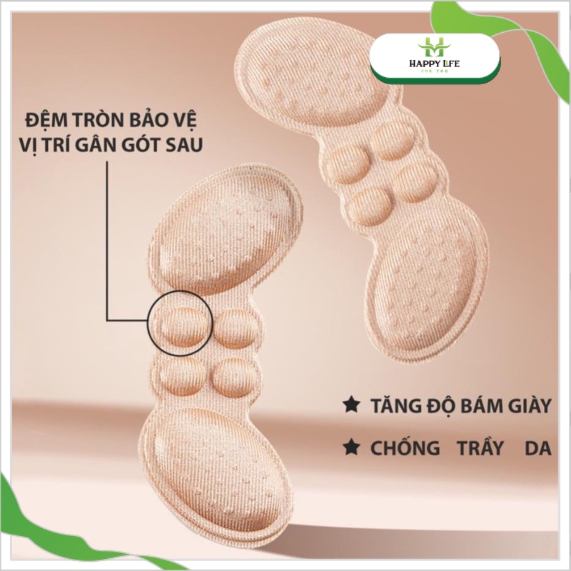 Lót gót giày chống rộng, miếng lót gót chân chống đau cánh bướm 4D mặt gai silicon bám chân có keo dán - Happy Life 4U