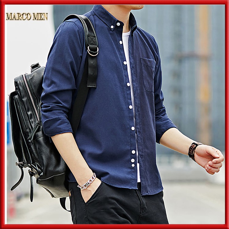 Áo sơ mi nam trơn dài tay dáng ôm hàn quốc vải oxford dày dặn XDA