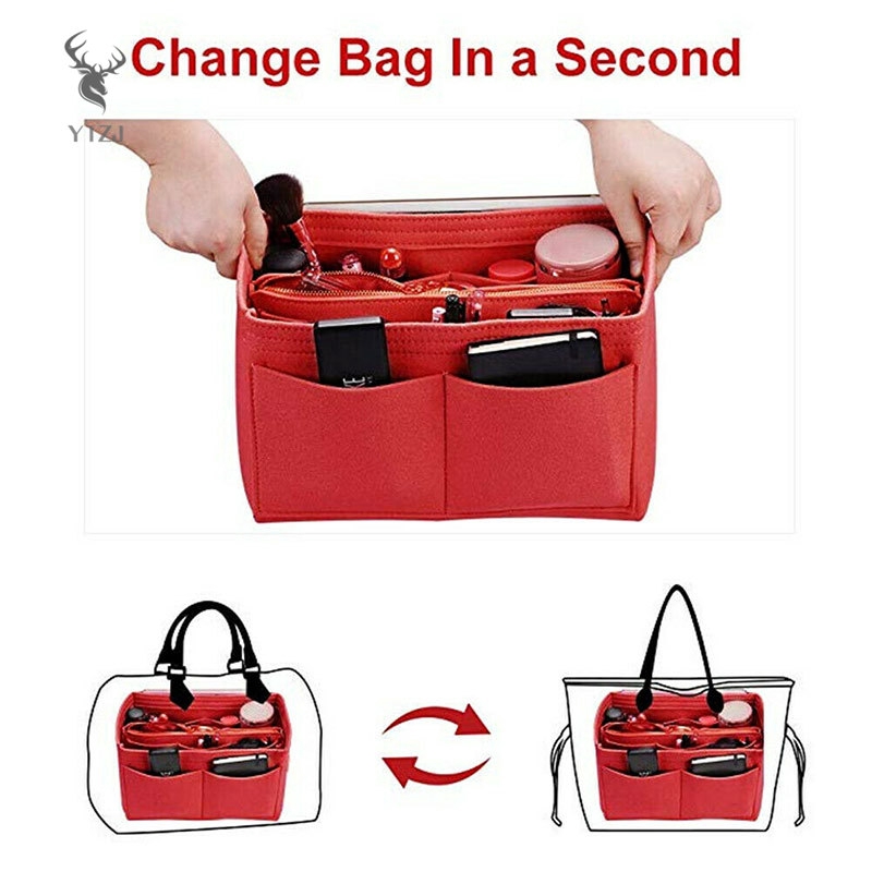 COD& Felt Purse Insert Organizer Portable Cosmetic Bag Fit for Handbag Tote Various Bag &VN