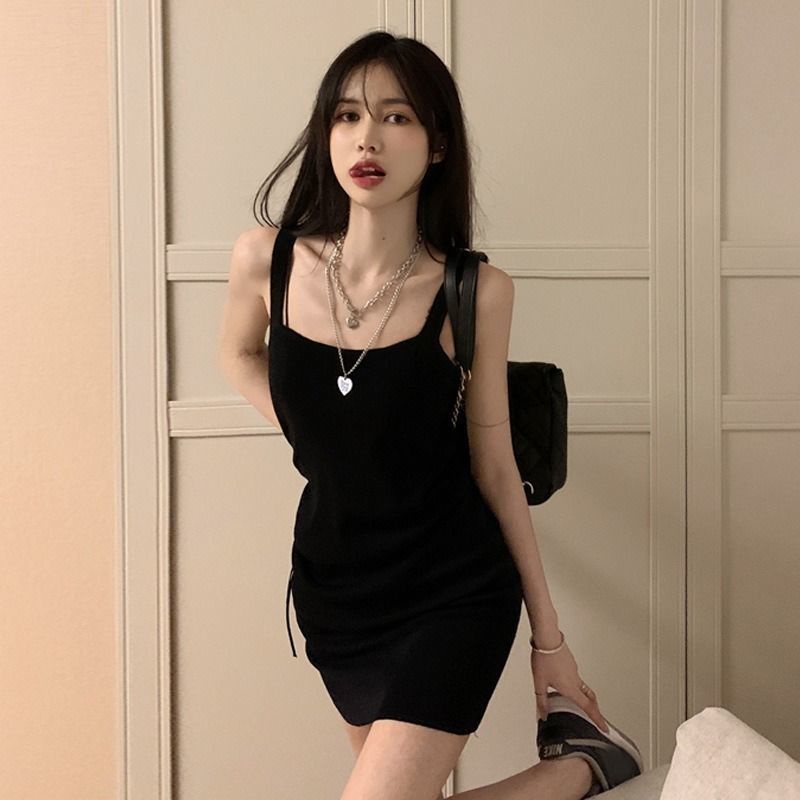 Đầm Dệt Kim Màu Trơn 185245 Đầm Dây Rút Thời Trang Mùa Hè Hàn Quốc Quyến Rũ