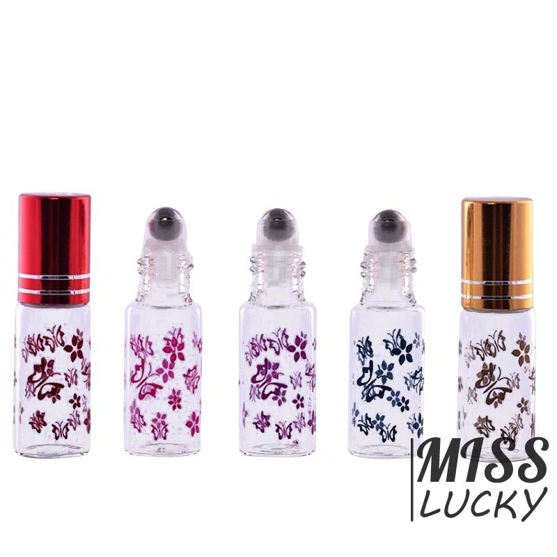 Chai đựng tinh dầu dung tích 5ml chất liệu thép không gỉ và thủy tinh họa tiết bướm xinh xắn