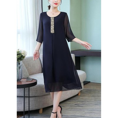 GOTI Đầm Dự Tiệc Trung Niên Cao Cấp Thiết Kế Dáng Suông Bigsize Rộng Eo Tay Lỡ Cho Mẹ U50 U60 3112