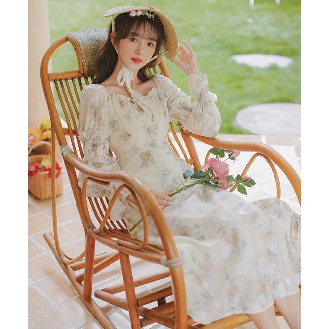 Váy Hoa Nàng Thơ Dáng Dài Xinh Xắn Phong Cách Retro Cổ Điển