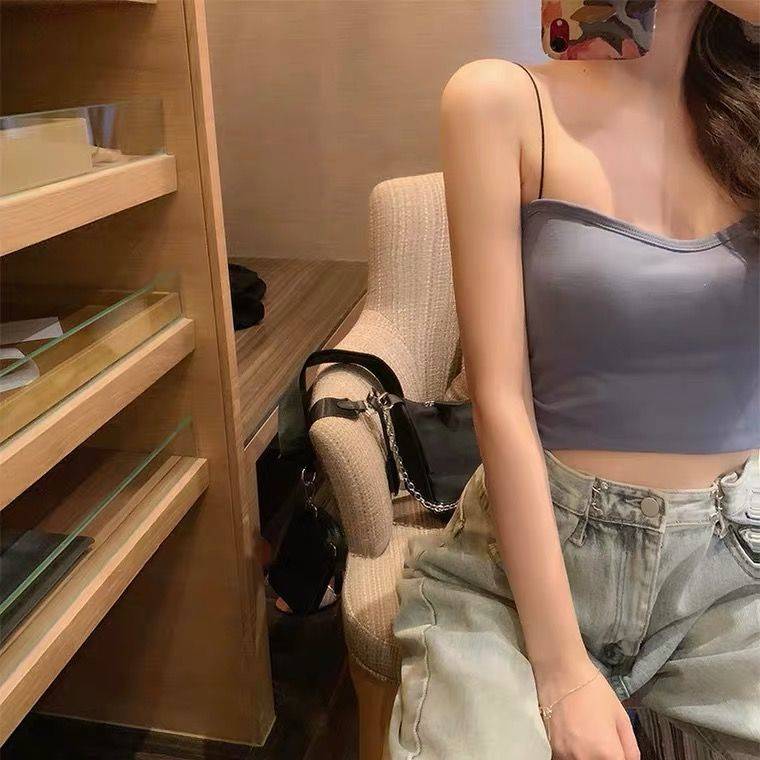 Đai thun có đệm ngực Đũi sexy thoáng khí sơn dầu cô gái xinh Đai lưng áo vest sinh viên Phiên bản hàn quốc áo trong và ngoài mặc đế sơ mi hở lưng ôm ngực đẹp