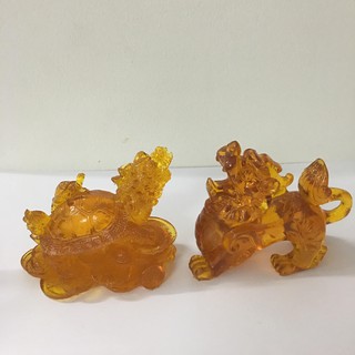 Combo tượng tỳ hưu và Long Quy màu hổ phách