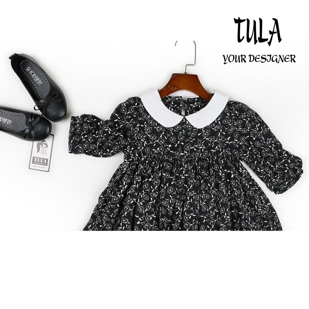 Váy Đầm Bé Gái Bồng Xòe Cổ Trắng Vải Xô 2 Lớp Hàn Quốc