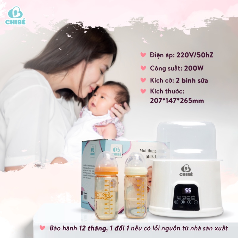 Máy hâm sữa đôi CHIBE- CB017, máy hâm cháo cho bé, giã đông, tiệt trùng đa chức năng, chính hãng - bảo hành 12 tháng