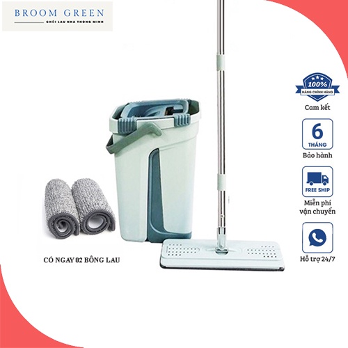 Bộ Lau Nhà Tự Vắt Thông Minh, Chổi Lau Nhà Phẳng Xoay 360 Độ - Broom Green MOP PR01