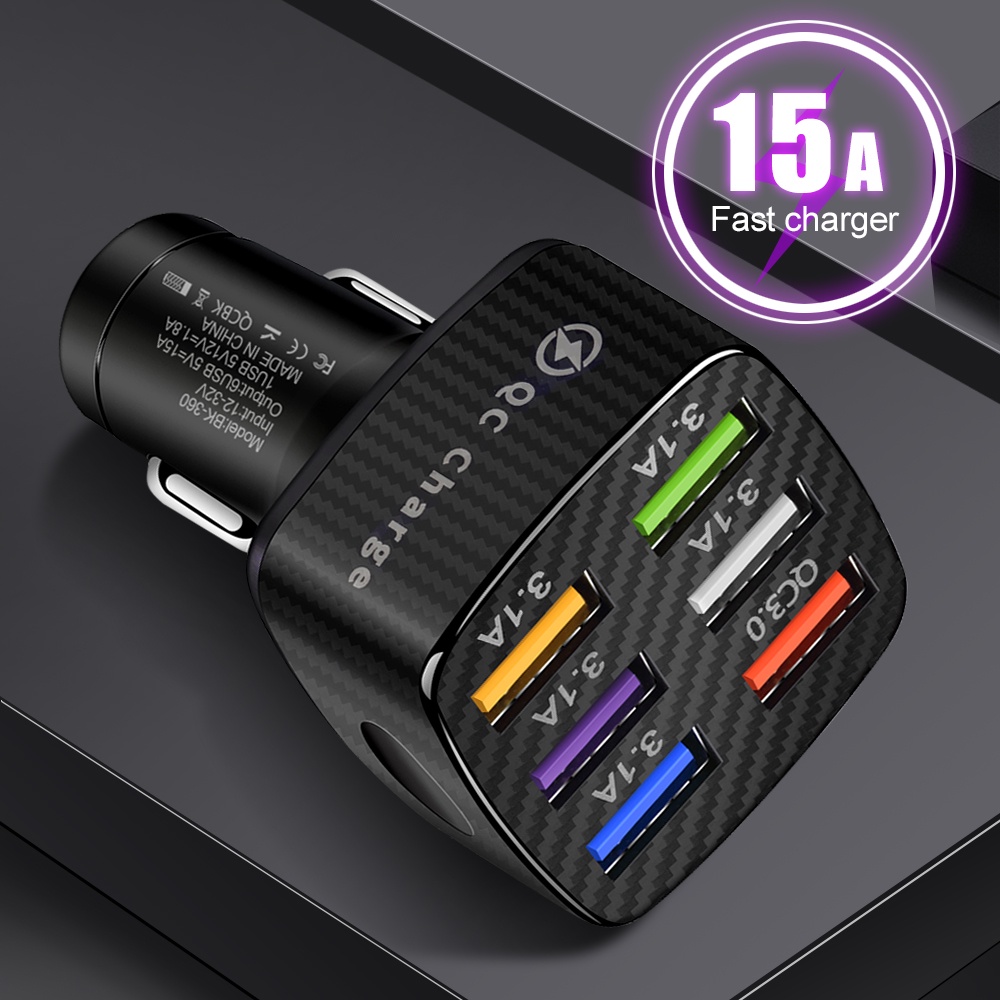 Tẩu Sạc Nhanh 6 Cổng Usb 75w 15a Cho Điện Thoại i-Phone 14 13 Pro Android Type c