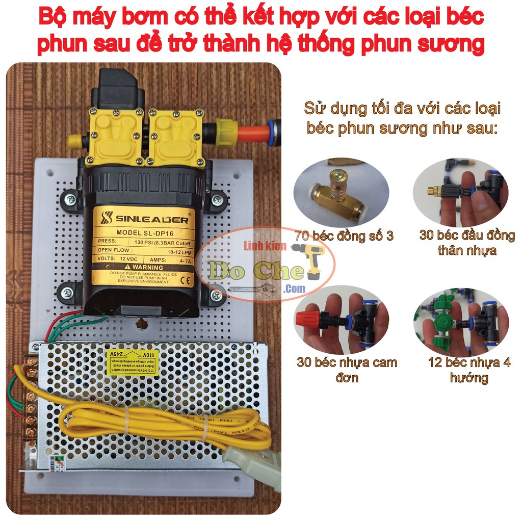 Bộ máy bơm đôi 12V phun sương tưới lan tưới hoa tưới rau kèm cần rút 1.2m